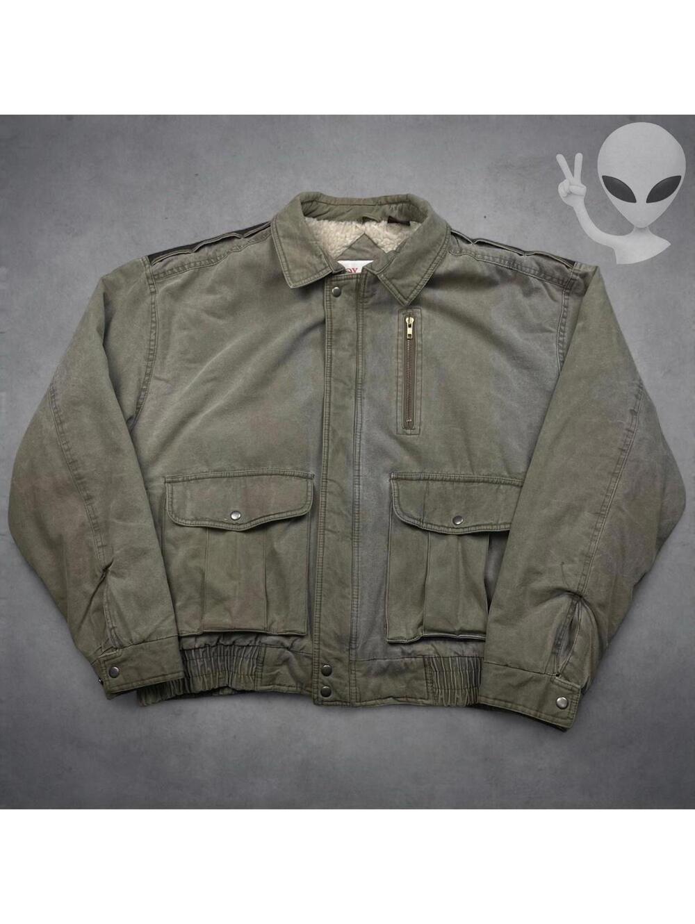 Fox Chapel Sportswear Utility Bomber Jacket Mens XL Olive Green Sherpa Vintage